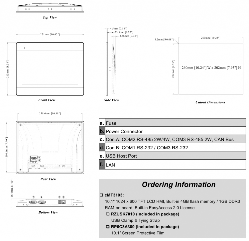Размеры cMT3103 Размеры cMT3103